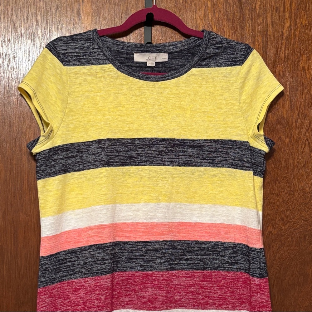 LOFT Petites Charcoal Yellow and Coral tshirt dress